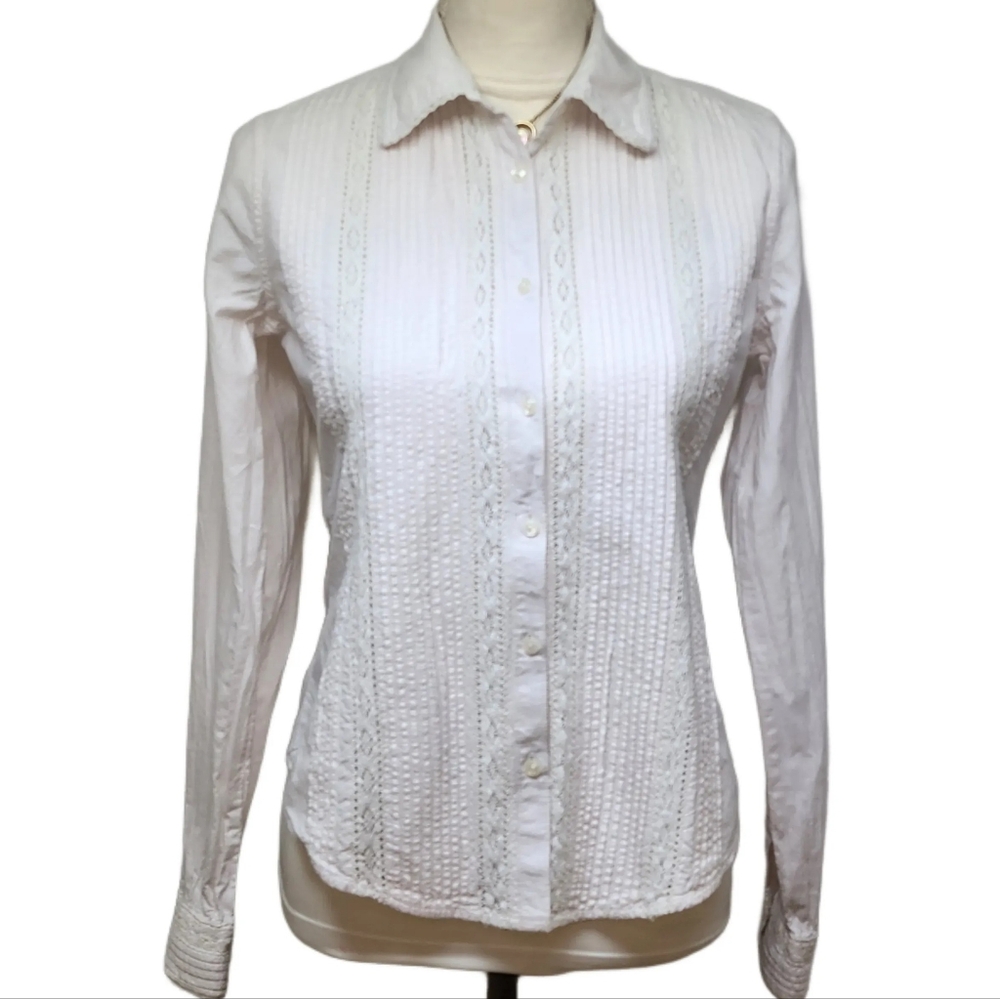 Polo Jeans Co. 100% Cotton, Off White Button Down Shirt w/ embroidery detail. M